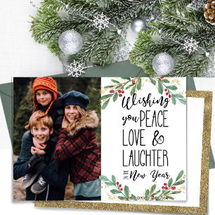 Wishing You Peace Love Laughter   New Year Holiday Card