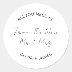 Wishing You Riches From The New Mr + Mrs Wedding Classic Round Sticker