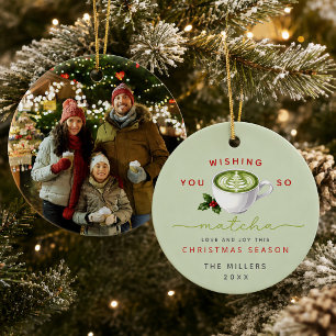 Wishing You So Matcha Love Photo Christmas Ceramic Ornament