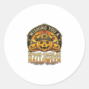 Wishing You Spook Tacular Halloween Pumpkins Cowbo Classic Round Sticker