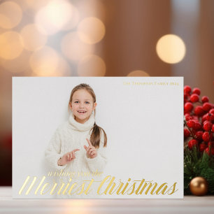 Wishing You the Merriest Christmas Chic Photo Gold Foil Holiday Card