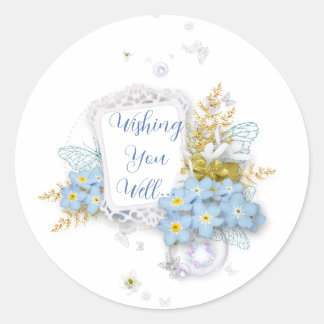 Wishing You Well... round floral sticker