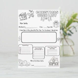 Wishlist Letter to Santa Colouring Activity Invitation