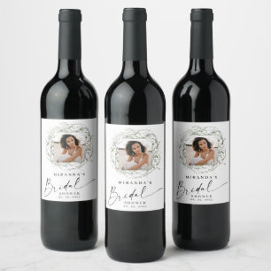 Wisps of Eucalyptus Greenery Photo Bridal Shower Wine Label