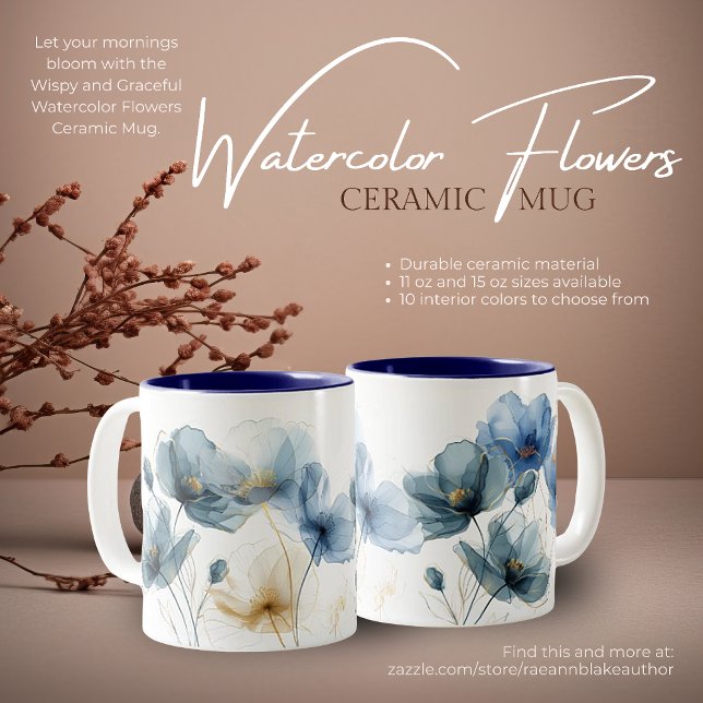 Wispy and Graceful Watercolor Flowers Ceramic Mug (Creator Uploaded)