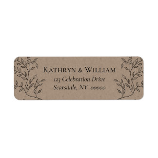 Wispy Black Floral Outlines Kraft Wedding Return Address Label