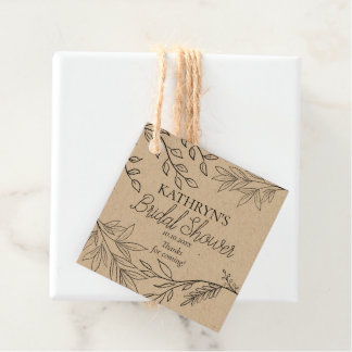 Wispy Black Floral Outlines on Kraft Bridal Shower Favour Tags