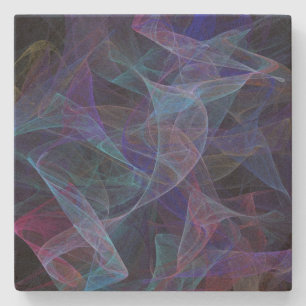 Wispy Blue Abstract Fractal Square Coaster