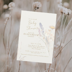 Wispy Botanical Floral Cream Baby Shower Invitation