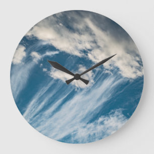 Wispy Cirrus Clouds and Blue Sky - Skyscape Fine A Large Clock