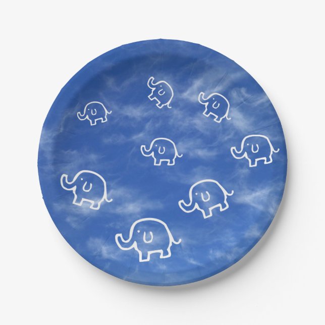 Wispy Cloud Elephants Paper Plates (Front)