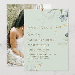 Wispy Foliage Light Sage Photo Wedding Invitation