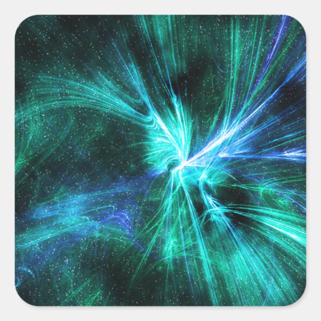 Wispy fractal blue/green design square sticker (Front)