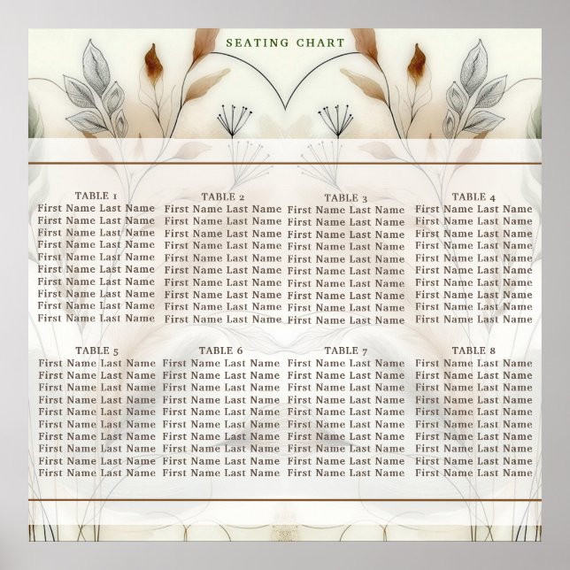 Wispy Greenery Modern Botanical Boho Seating Poster (Front)