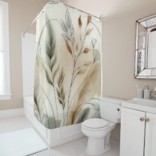 Wispy Greenery Modern Botanical Boho  Shower Curtain