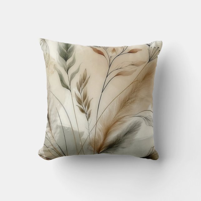 Wispy Greenery Modern Botanical Boho Wedding Cushion (Front)