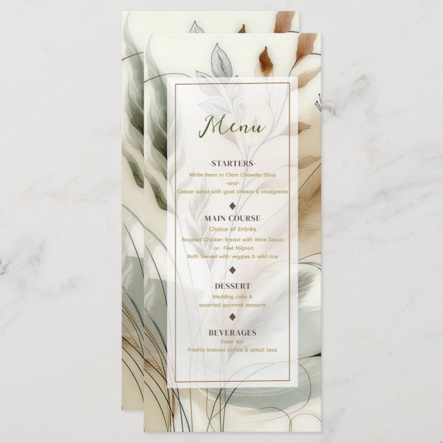 Wispy Greenery Modern Botanical Boho Wedding Menu (Front/Back)