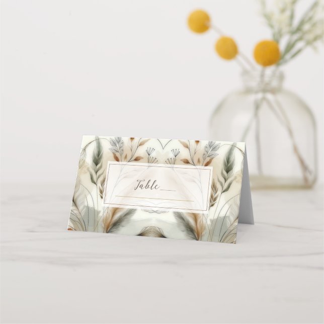 Wispy Greenery Modern Botanical Boho Wedding Place Card (Front)