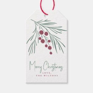 Wispy holiday sprig of leaves & berries gift tags
