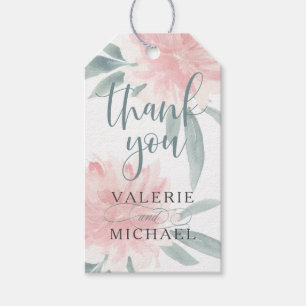 Wispy Pink Floral Wedding Thank You Gift Tags