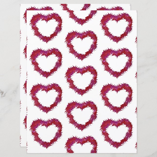 Wispy Pink Red Purple Hearts Scrapbook Paper (Front/Back)