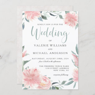 Wispy Pink Watercolor Floral Wedding Invitation