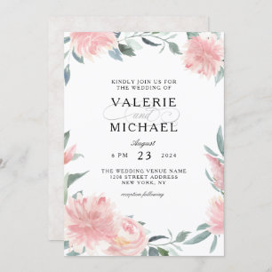 Wispy Pink Watercolor Floral Wedding Invitation