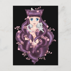 Wispy Purple Haired Neko Anime Girl Postcard