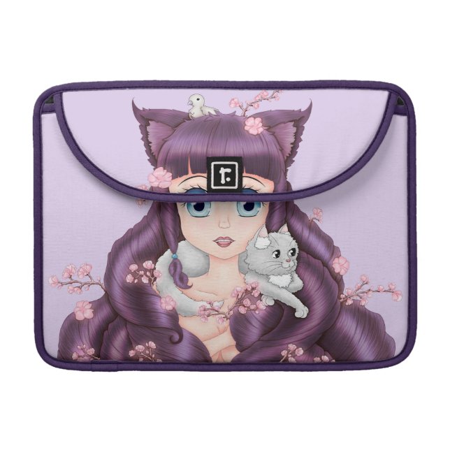 Wispy Purple Haired Neko Anime Girl Sleeve For MacBook Pro (Front Closed)
