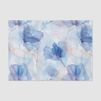 Wispy Translucent Blue Floral Decoupage Paper