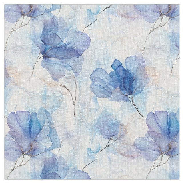 Wispy Translucent Blue Flowers Fabric (Close Up)