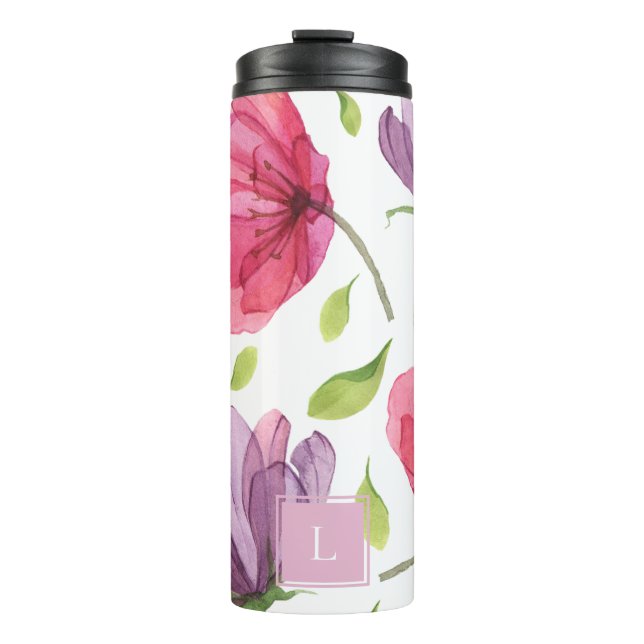Wispy Violet Floral Monogram Thermal Tumbler (Front)