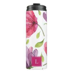 Wispy Violet Floral Monogram Thermal Tumbler