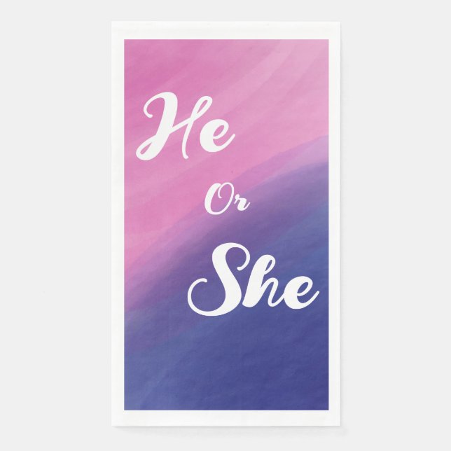 Wispy Watercolor Gender Reveal Napkin (Front)