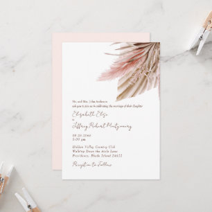 Wispy Watercolor Pampas Tan & Pink Invitation