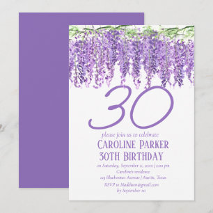 Wisteria 30th Birthday Purple Floral Violet Invitation