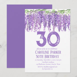 Wisteria 30th Birthday Purple Floral Violet Invitation