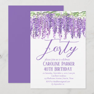 Wisteria 40th Birthday Purple Floral Violet Invitation