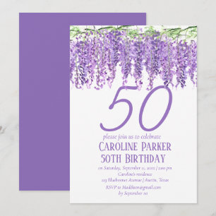 Wisteria 50th Birthday Purple Floral Violet Invitation