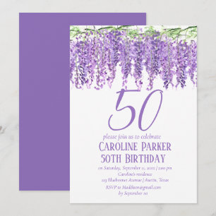 Wisteria 50th Birthday Purple Floral Violet Invitation