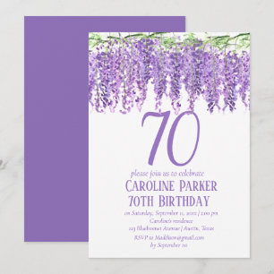 Wisteria 70th Birthday Purple Floral Violet Invitation