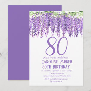 Wisteria 80th Birthday Purple Floral Violet Invitation