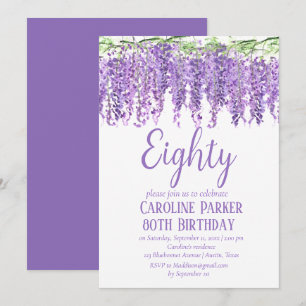 Wisteria 80th Birthday Purple Floral Violet Invitation