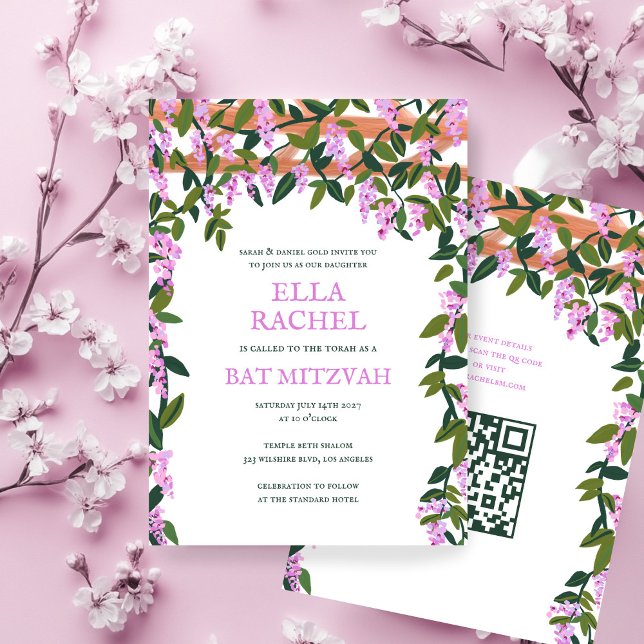 Wisteria Custom B'nai Bat Bar Mitzvah QR Code Girl Invitation (Wisteria Custom B'nai Bat Bar Mitzvah QR Code Invitation Girl Modern 
)