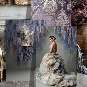 Wisteria Dove Lavender Birdcage Ballgown Damask Wrapping Paper Sheet