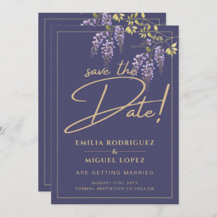 Wisteria Dusty Purple Gold Wedding Save the Date Invitation