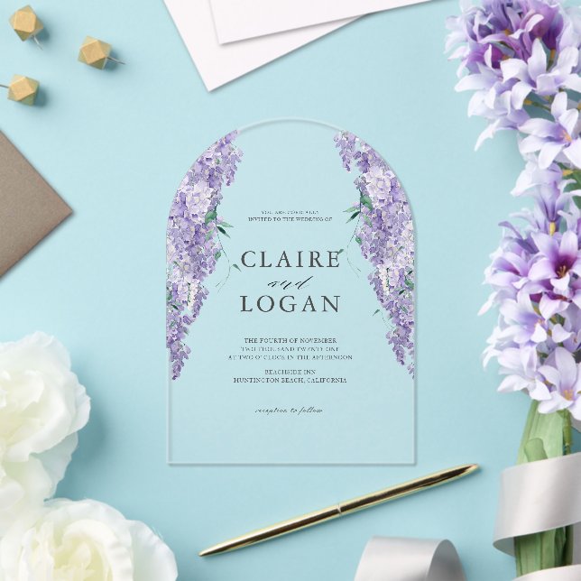 Wisteria Dusty Purple Watercolor Wedding Acrylic Invitations (Insitu (Wedding))