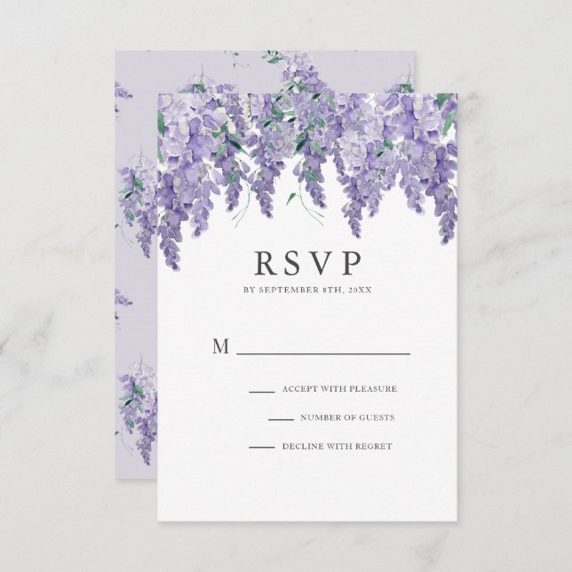 Wisteria Dusty Purple Watercolor Wedding RSVP Card (Front/Back)