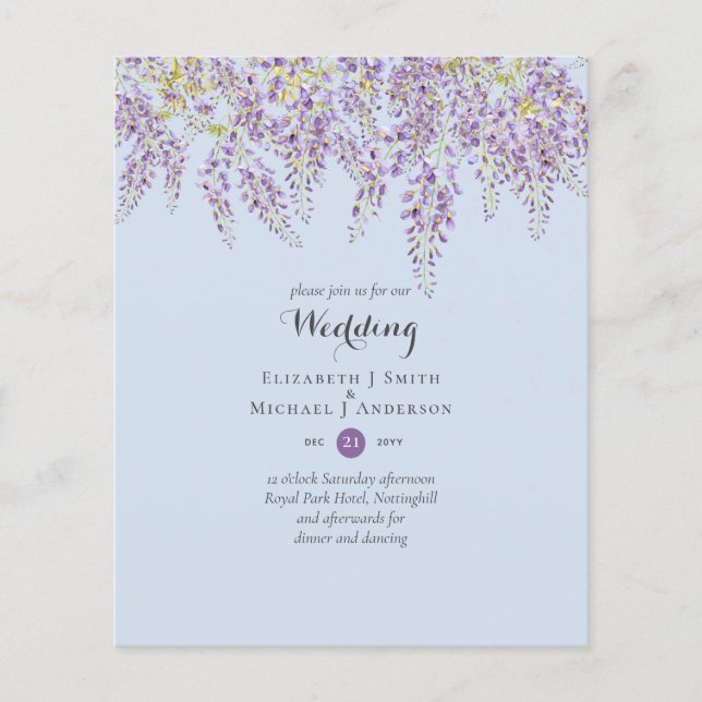 Wisteria Floral Garden Lavender Wedding Dusty Blue Flyer (Front)