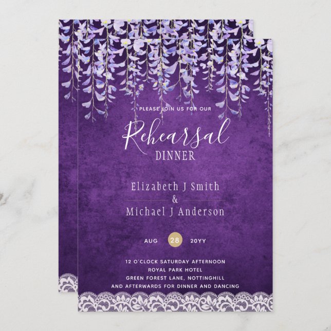 Wisteria Floral Lace REHEARSAL DINNER INVITE (Front/Back)